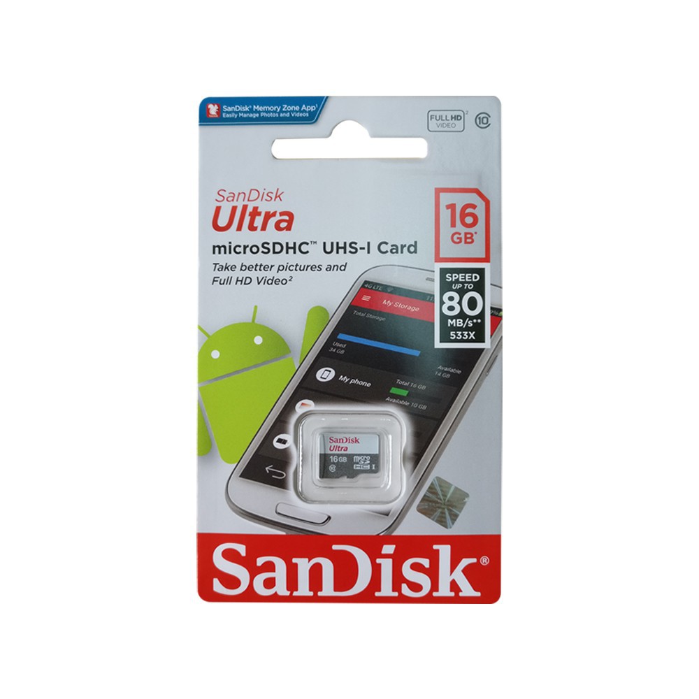 MICRO SD SANDISK 16GB CLASS 10 NA 80Mbps