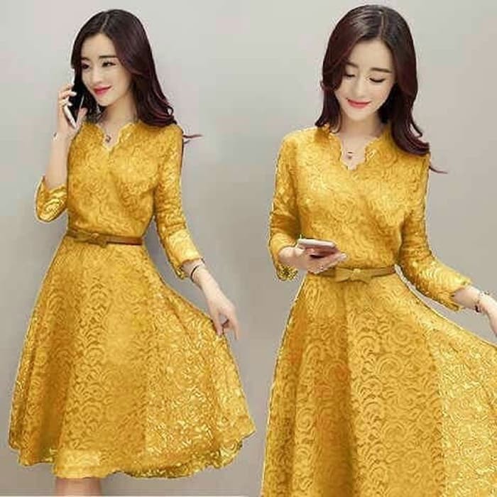 MINI DRESS BROKAT KUNING  Terusan