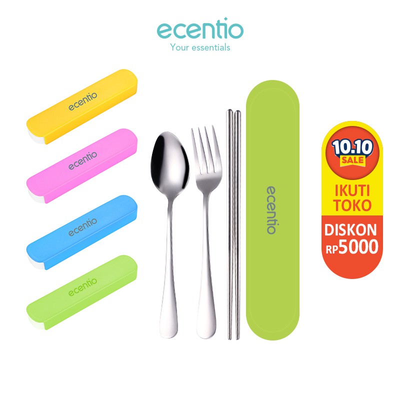 

Ecentio 3Pcs Stainless Steel Set Alat Makan Sendok Garpu Sumpit / Spoon Fork Chopsticks