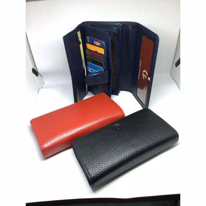 Dompet wanita lipat 3 kancing dalam kulit asli