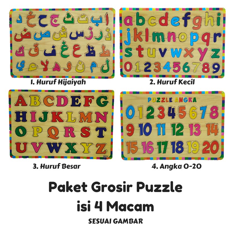 Rapid Toys Isi 4 / Paket Puzzle Kayu Edukasi Edisi Baru  / Huruf Hijaiyah Besar Kecil Dan Angka