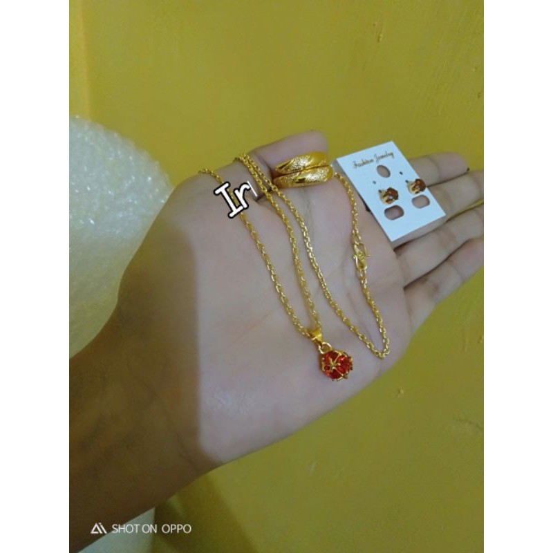 set nori kalung 45cm liontin cincin &amp; anting sepuhan