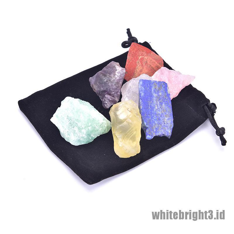 ❤White3 Warna Putih❤ 1 set Batu Kristal Chakra Tujuh Warna Hitam Ukuran Besar