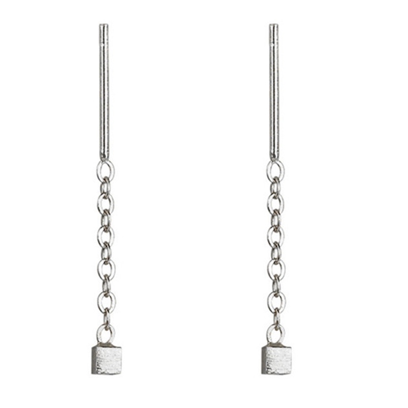 Anting Tusuk Gantung Panjang Wanita Desain Geometri Kotak Rumbai Warna Gold / Silver Untuk Pesta