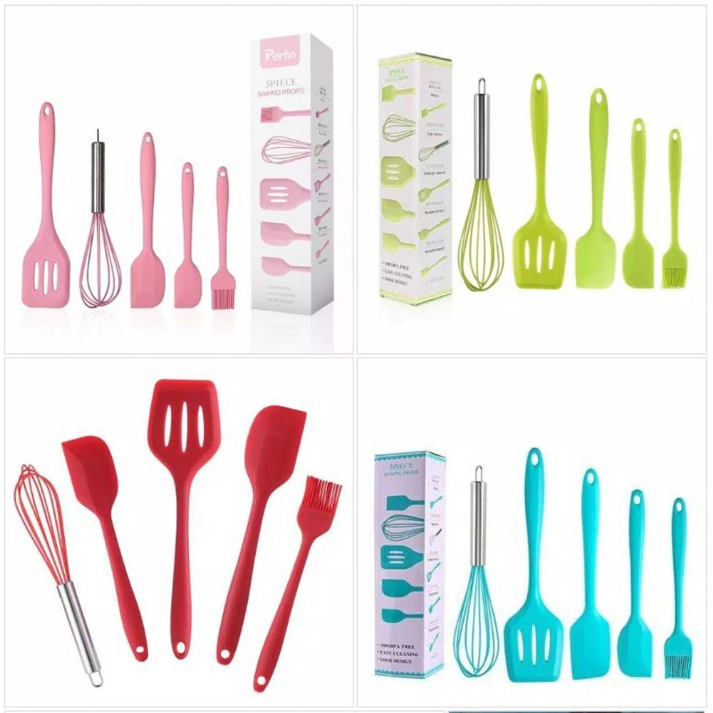 Set Spatula Masak / Set Alat Masak Silicone Isi 5 Pcs / Sutil Silicone Food Grade Tahan panas