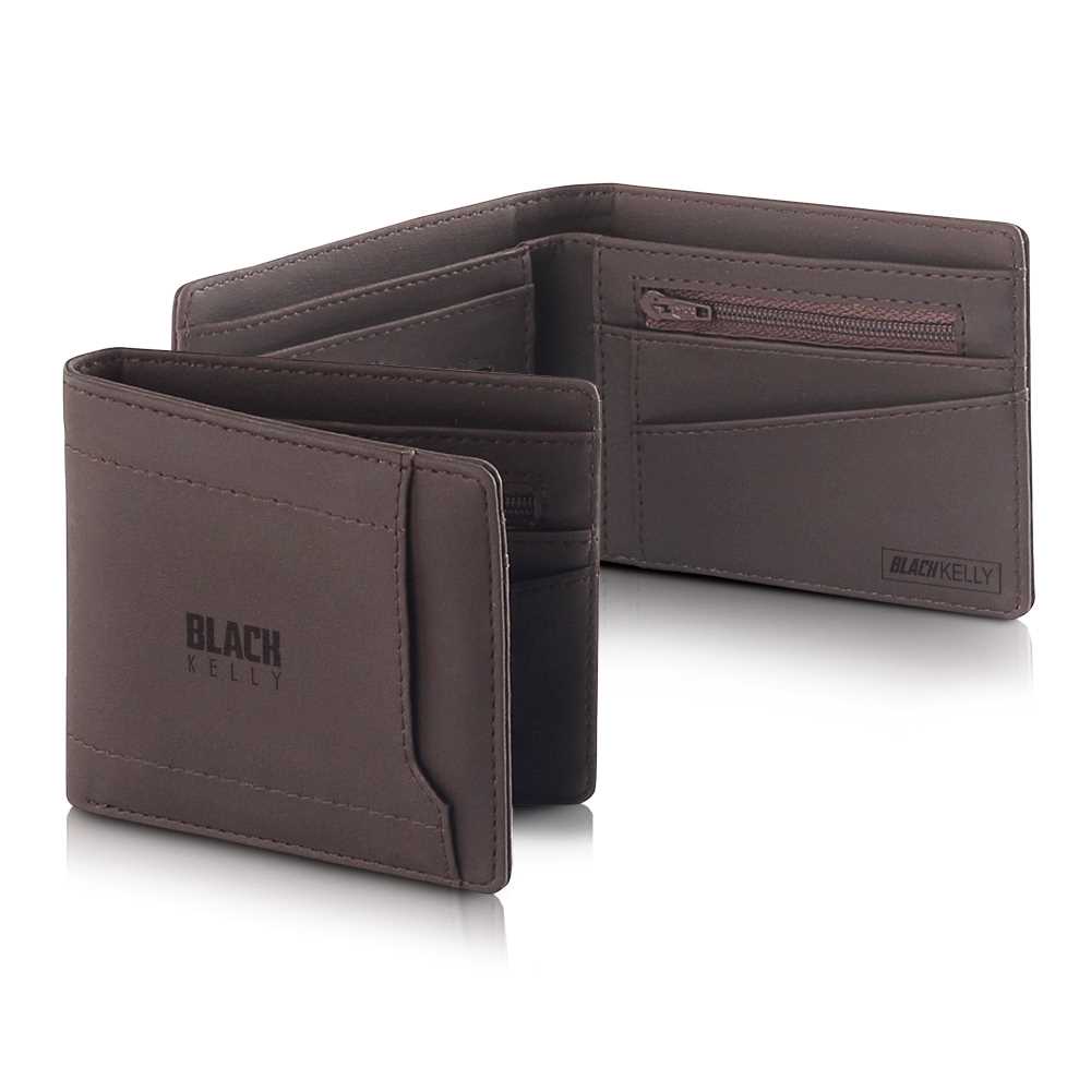 Dompet Lipat Pria Bahan Kulit PU Premium Synthetic Leather Blackkelly Original