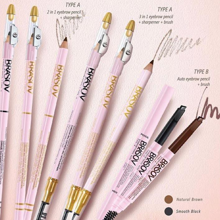 BRASOV Eyebrow Pencil / Brush - Pensil Alis + Sikat + Serutan Rautan / 2in1 3in1 Auto / Type A B / Black Brown