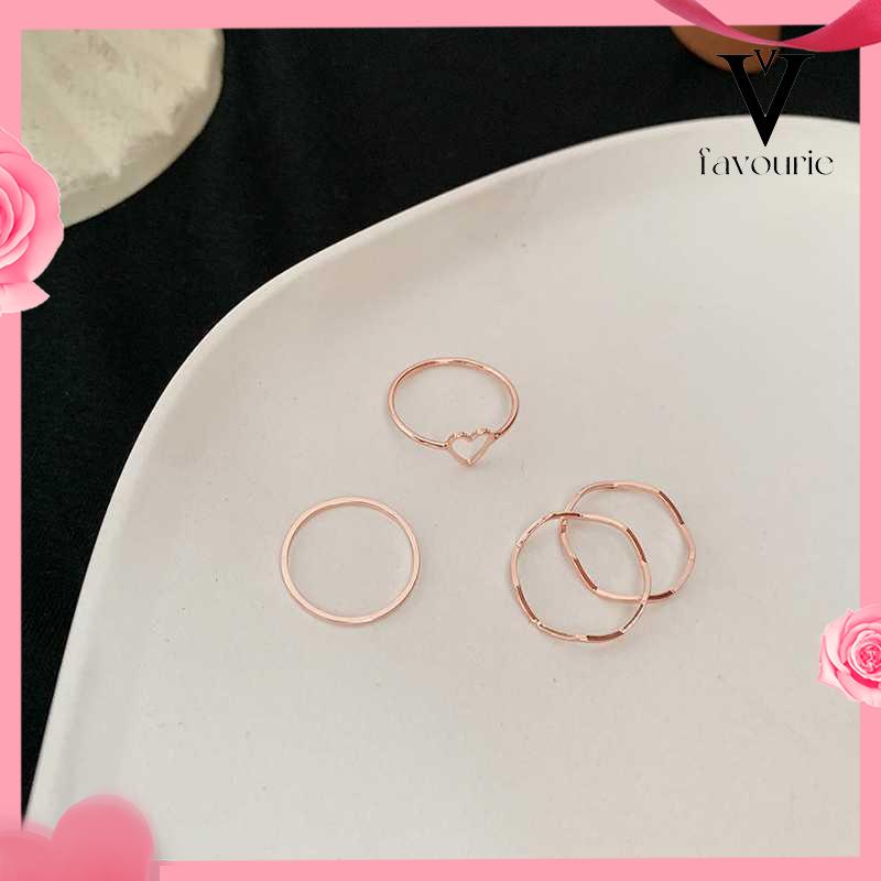 [COD]4 Pcs/set Jari Telunjuk Cincin Rose Gold Cincin Set Untuk Wanita Aksesoris Perhiasan Hadiah Natal-FA