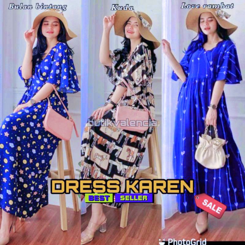 Dress Karen - Dress Rayon Premium Home Dress Import Busui Fashion Korean Style Midi Dress Kekinian