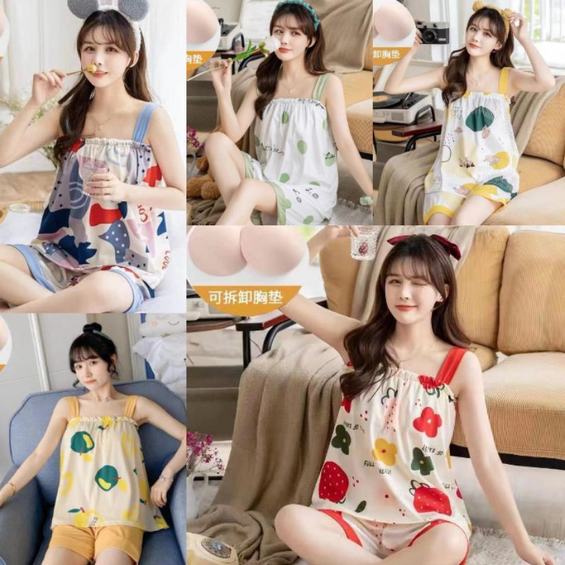 SETELAN SETCEL ONE SET PIYAMA HOTPANTS HOTPANT BAJU TIDUR TANKTOP FASHION WANITA DEWASA TALI SEXY TA