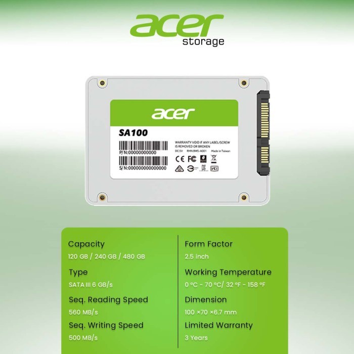 SSD Acer 120gb / SSD 120GB / SSD Acer SA100 120GB