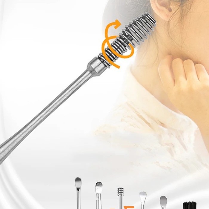 Alat Pembersih Telinga Korek Kuping Stainless Earpick Cleaner Ear Wax Picker 8 Pcs