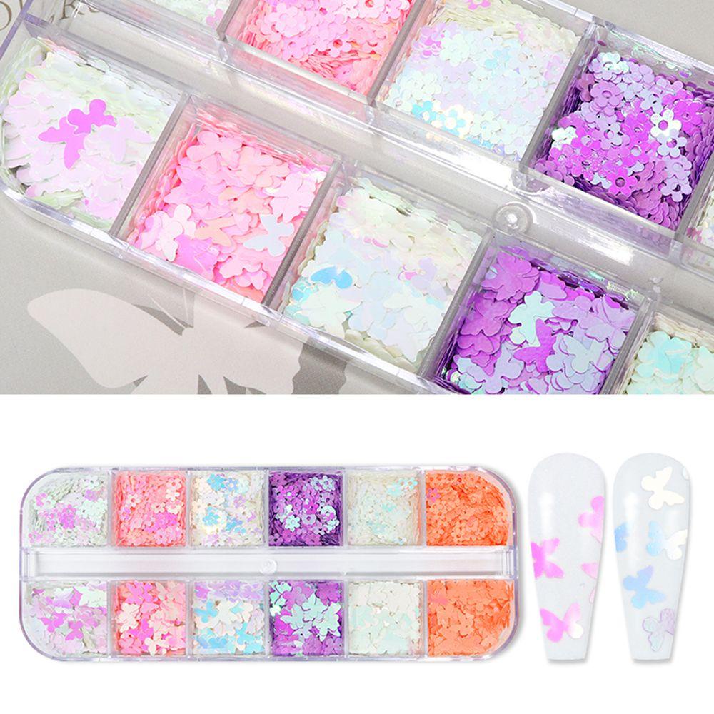 AUGUSTINA Agustina Nail Art Glitter Flakes Colorful Butterfly Plum Flower Flash DIY Dekorasi Kuku