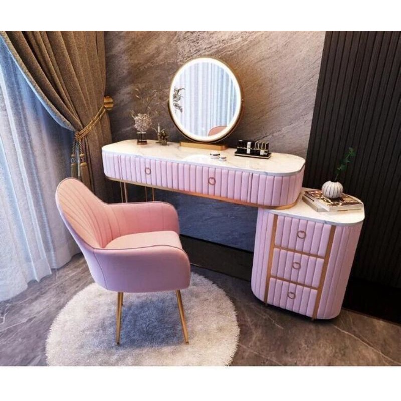 meja rias warna pink kayu mahoni ukuran 140cm