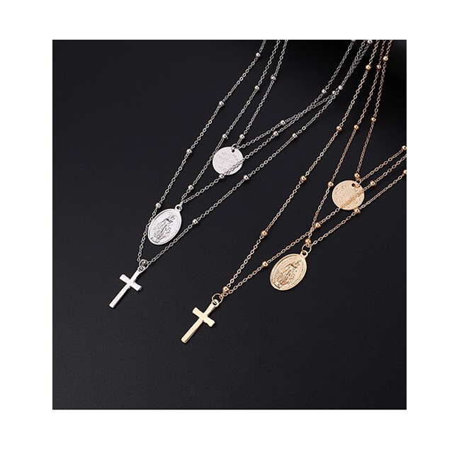 LRC Kalung Fashion Color Cross Shape Decorated Multi-layer Necklace Y6087X