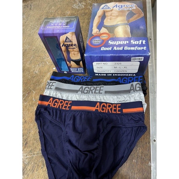 (3pcs) CD dewsa karet boxer laki celana dalam AGREE SPORT biru 2325