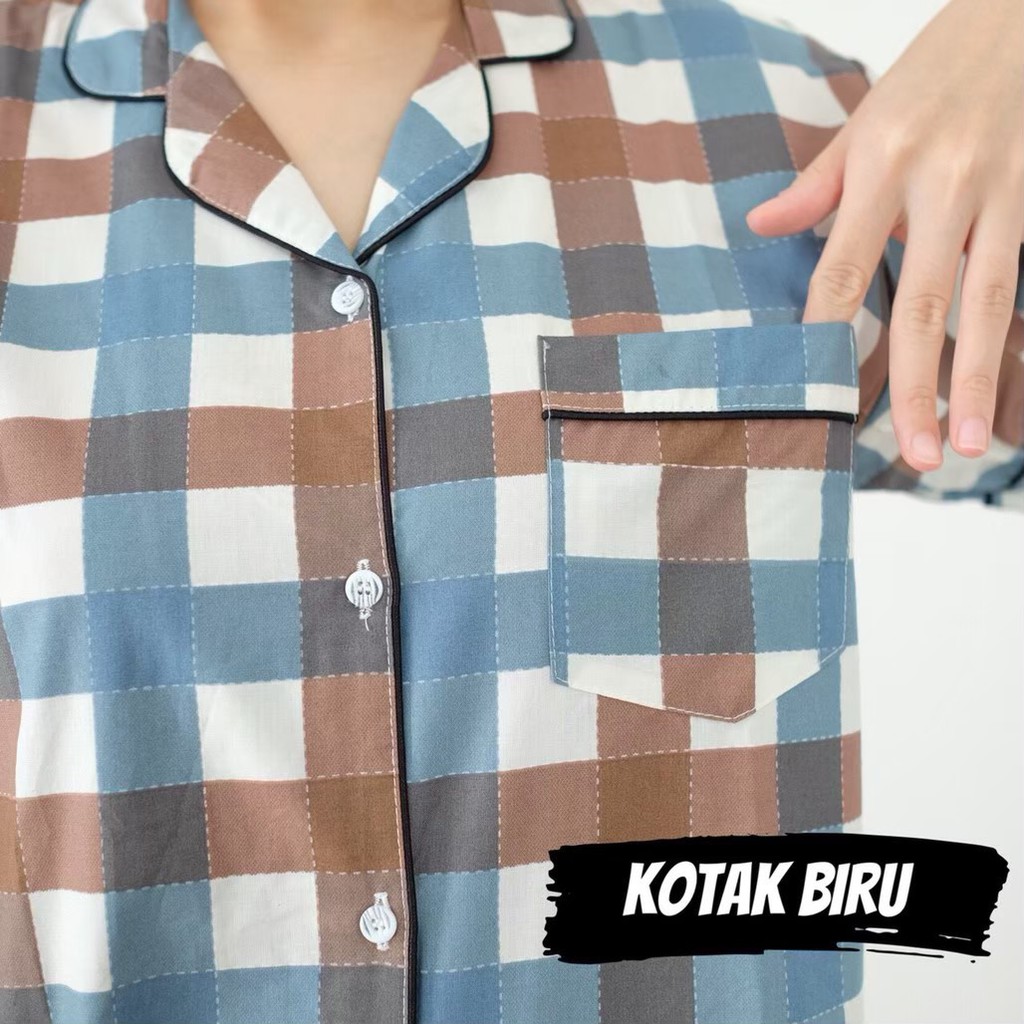 PIYAMA WANITA MOTIF KOTAK SALUR / PAJAMAS Biru Pink Merah Baju Tidur / BAJU TIDUR Wanita / EAGLE