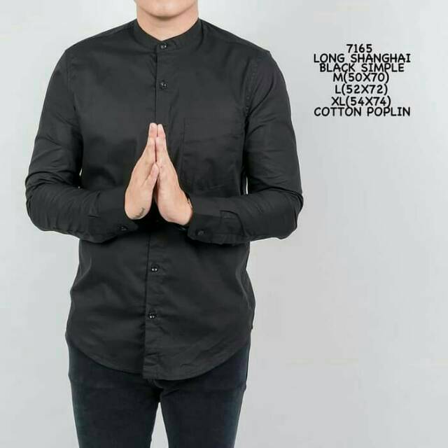 Kemeja Formal Kantoran Shanghai Hitam Item Polos Distro Slim Fit Laki Manly Promo Kekinian