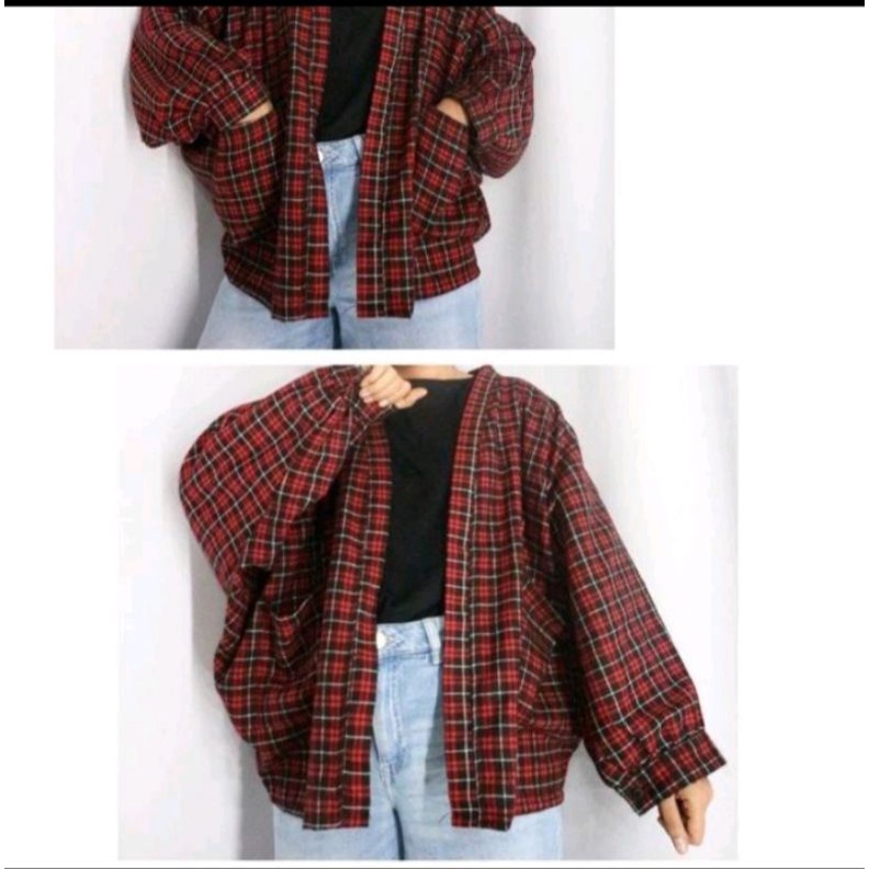 Outer Balon Grid / Outer Viral / Outer Wanita Oversize / Outer Balon Flanel / Outer Lengan Balon / C