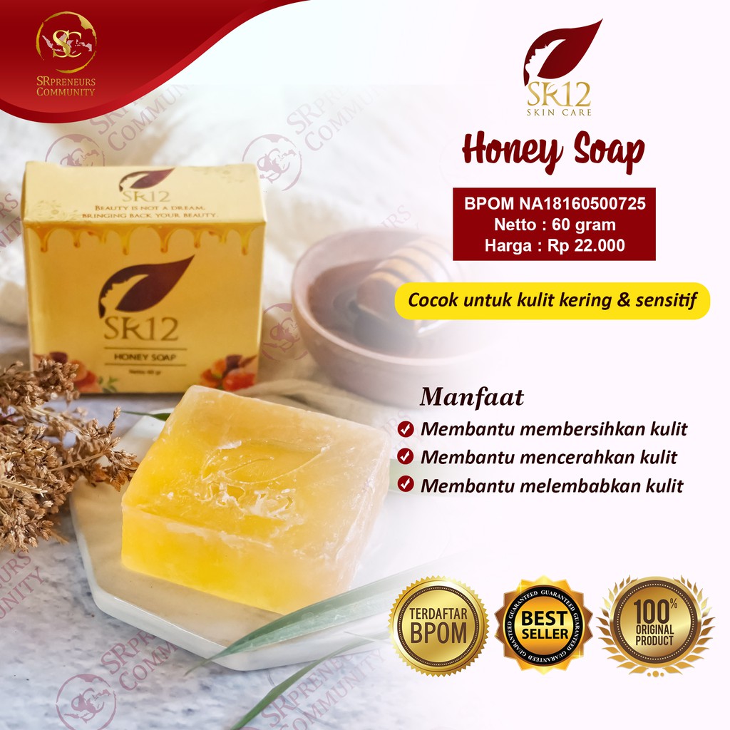 HONEY SOAP SR12 | SABUN MADU HERBAL SR12 | SABUN KULIT KERING | MENCERAHKAN WAJAH BPOM