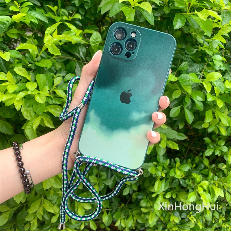 Warna Air Silicone Cover Pelindung All-Inclusive Soft Shell Dengan Lanyard Anti-Lost Ponsel Case Untuk IPhone 11 12 Pro Max Mini 7 8 SE2 Plus X Xr Xs Max