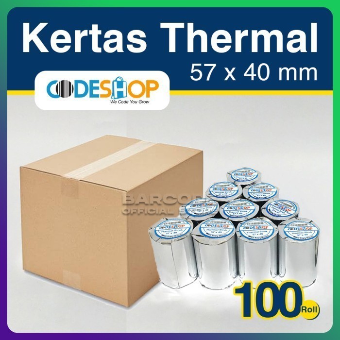 

Kertas Thermal Codeshop 57x40mm 57x40 mm 57 x 40 1 Dus isi 100 Roll