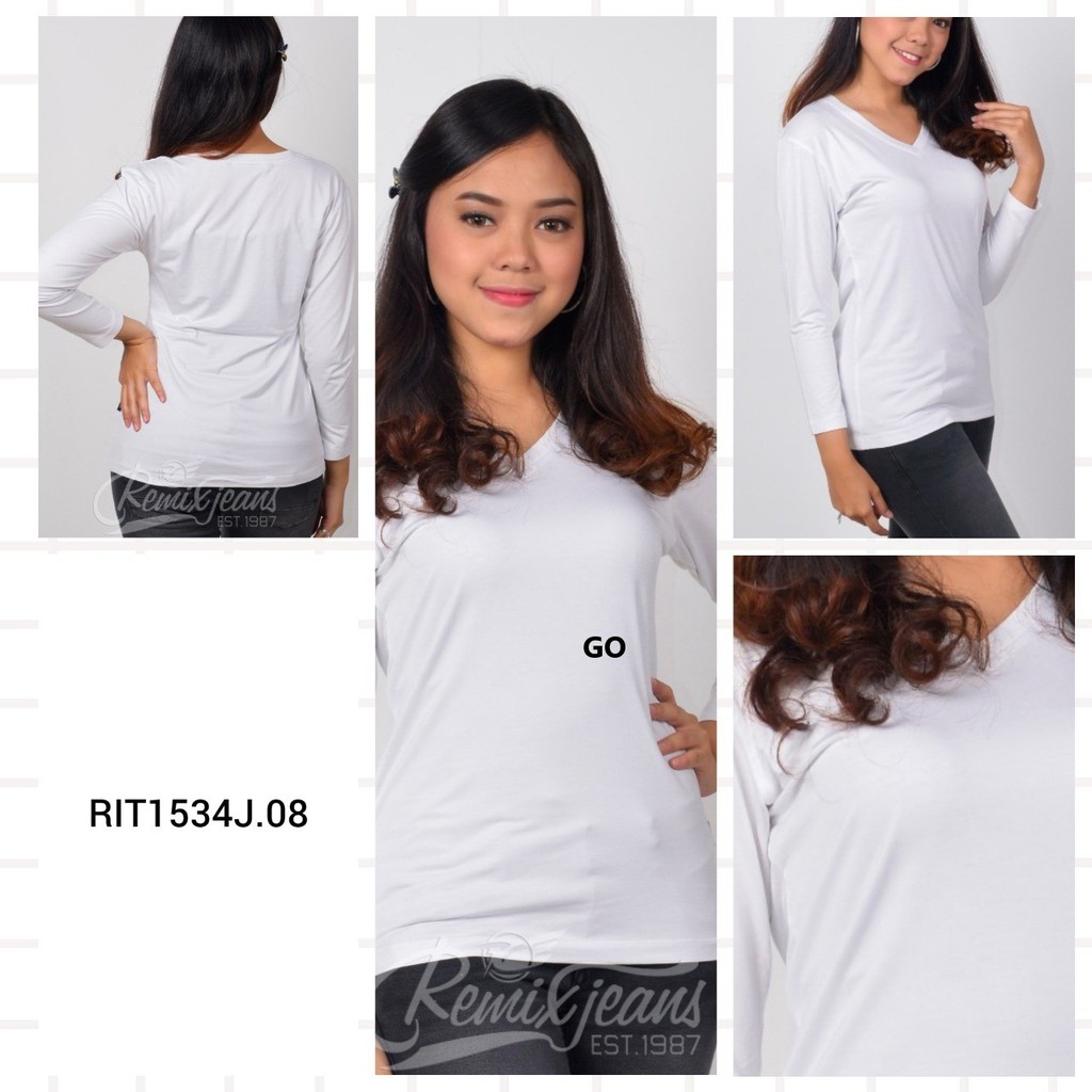 gof REMIX By (CARDINAL)   KAOS OBLONG Wanita T-Shirt Lengan Panjang Kerah V-Neck