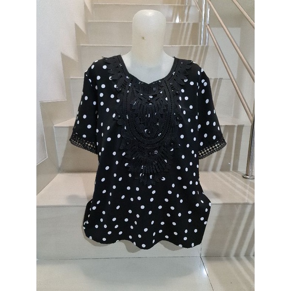 Blouse Brukat Bunga Renda Combi Brukat Impor XL-2XL-79 - Hitam Ld 104
