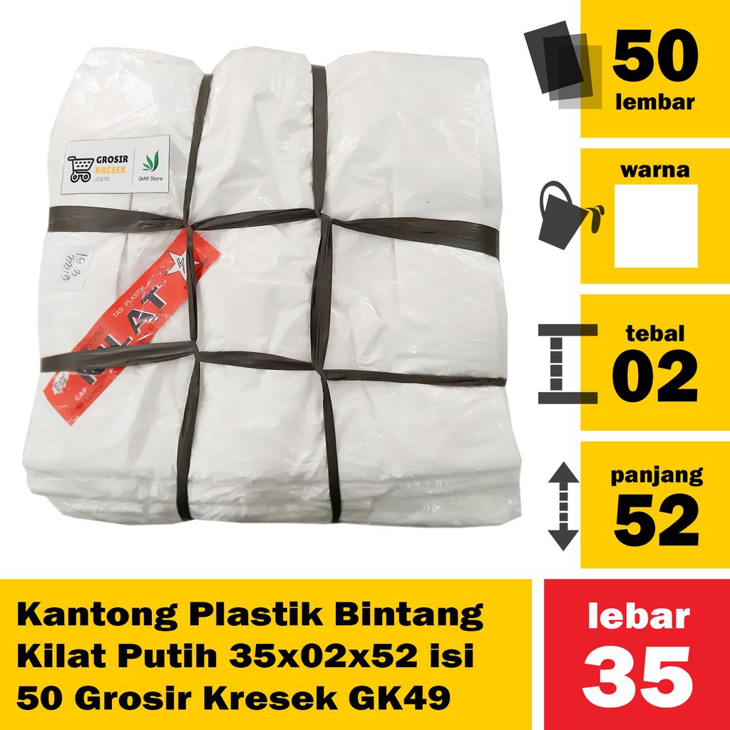 [SALE] GK49 Kantong Plastik Bintang Kilat Putih 35x02x52 isi 50 GMW Grosir Kresek
