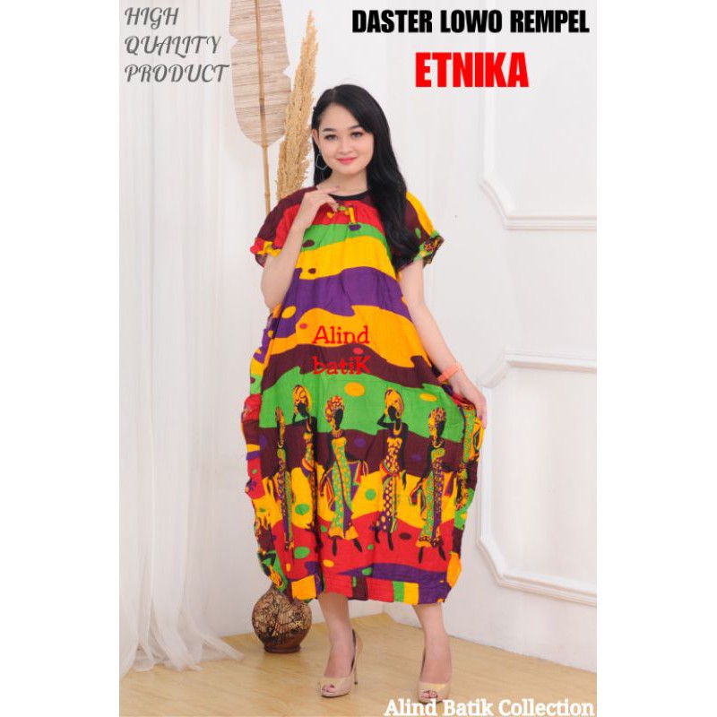 Daster Premium - Jumbo - Bahan halus tebal - daster lowo ETNIKA - daster lowo jumbo - leher karet