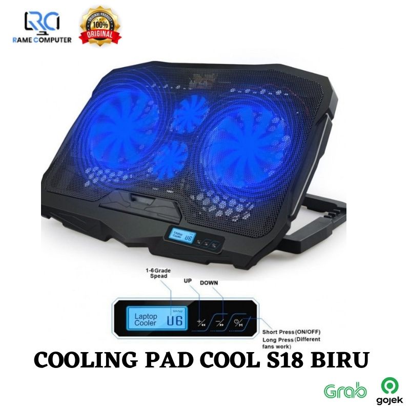 Cooler Cooling Pad Laptop 4 Fan Super Kencang S18 Layar LCD utk kontrol speed fan dan power on off