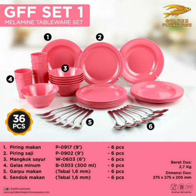 Melamin set Golden Flying Fish / GFF SET 36 PCS