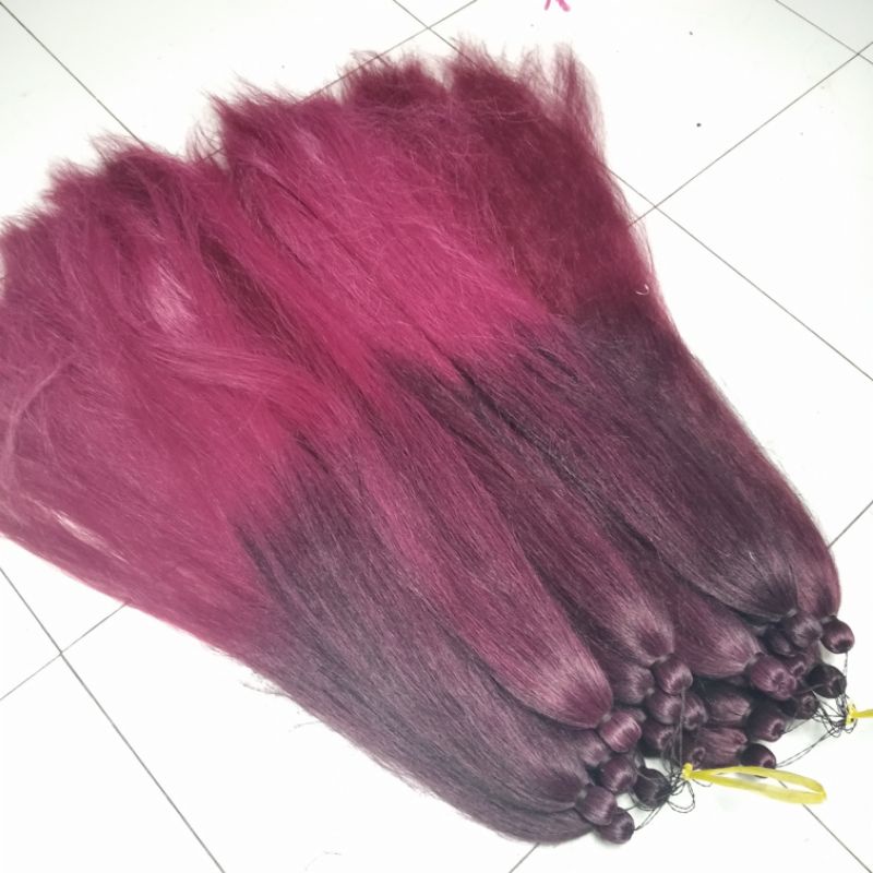 Rambut cemara ombre 2 warna hitam merah maron