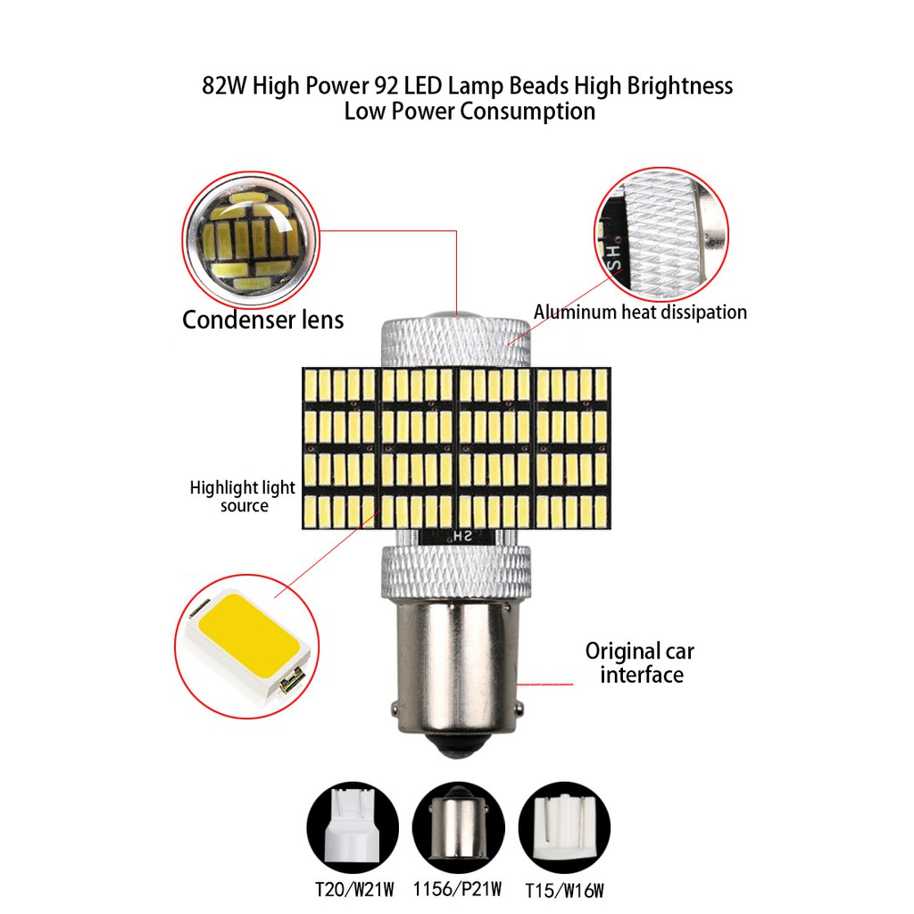 1x【In stock】1157 1156 T20 T15 92SMD Car LED Brake Lamp Decod Fight Lamp Canbus Reversing light