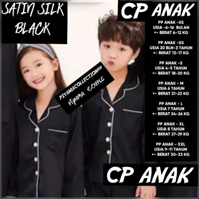 piyama polos satin hitam /black bisa couple keluarga