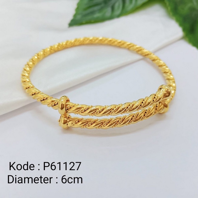 Gelang Titanium Keroncong Lilit Tambang Lapis Emas Anti Karat