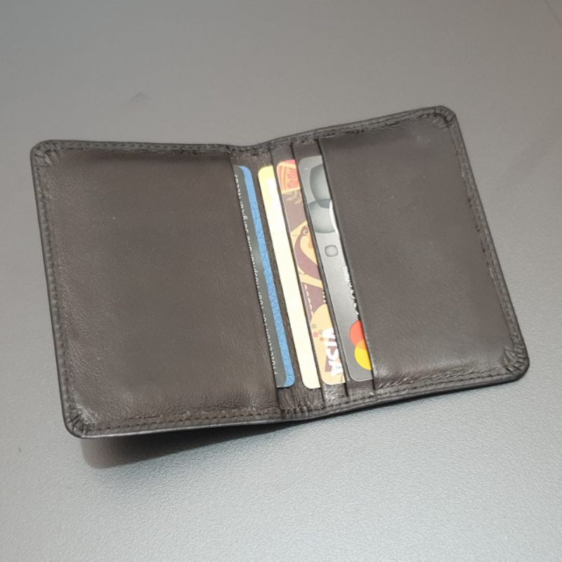 Card Holder Dompet Kartu Kulit Asli Hitam 4 Slot
