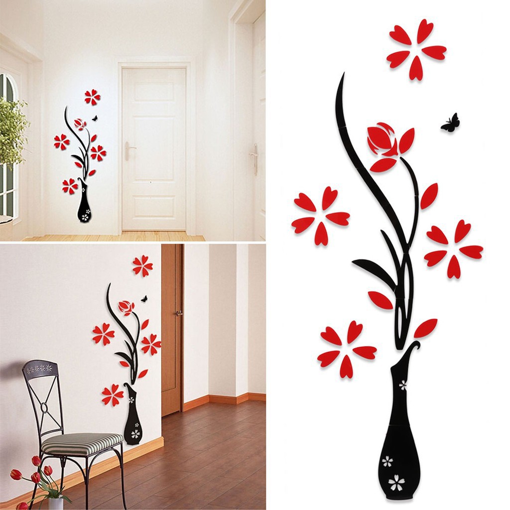 Stiker Dinding Motif Vas Bunga untuk Ruangan 3D Acrylic Stiker Dinding Motif Vas Bunga untuk Ruangan 3D Acrylic