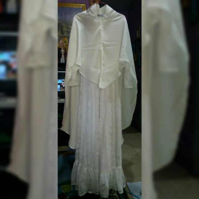 Set New | Baru Gamis Syar'i Brukat Putih Mewah