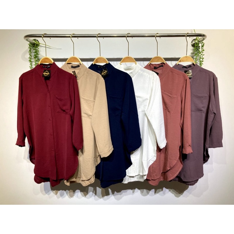 KEMEJA TUNIK POLOS JUMBO XXL LD 120 Blouse Wanita MUSLIM BAHAN CRINGKLE AIRFLOW PREMIUM