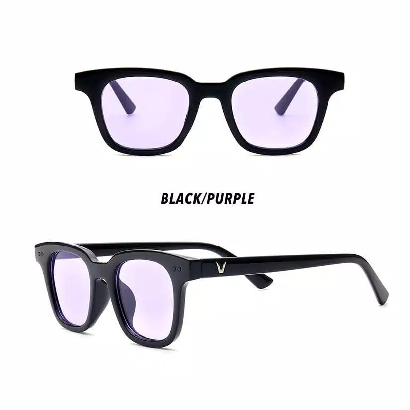 RRNS KM-005 Kacamata Wanita Pria Optik Anti Sunglass Dengan Fashion Sunglasses Kacamata Hitam-BLACK/PURPLE