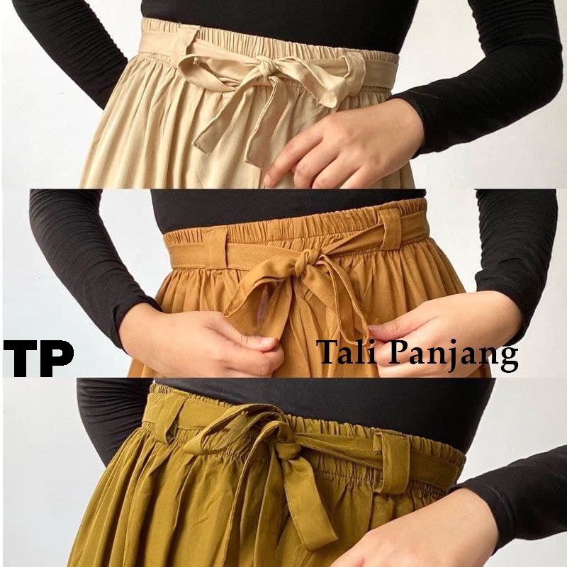 Celana Kulot Rayon Wanita Tali Panjang Kupu Highwaist Pinggang Karet Cullote