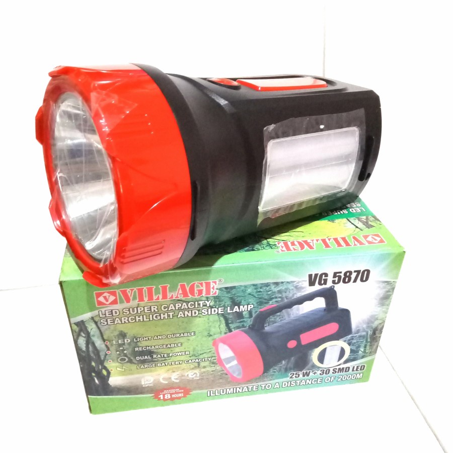 COD SENTER TANGAN LED + LAMPU EMERGENCY VILLAGE VG 5870 25 WATT + 30 SMD LED//SENTER VILLAGE 25 WATT VG 5870