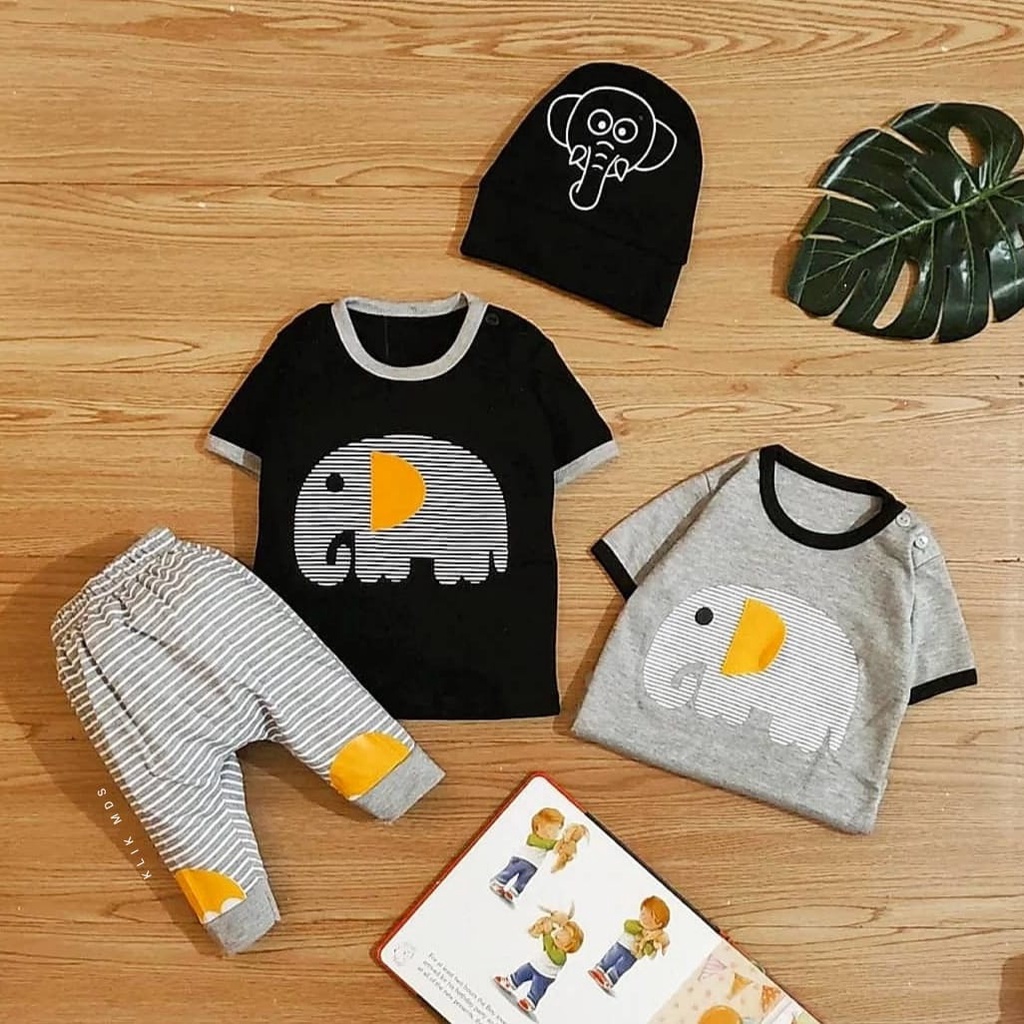 Klik Mds Setelan Baju Anak Bayi Laki-laki Gajah Free topi 1 Ukuran Usia 0-9 Bulan