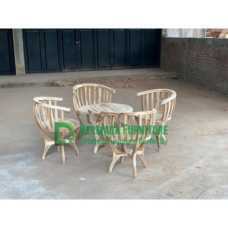 SET KURSI  TERAS BETAWI MANGKOK 4 KURSI 1 MEJA KAYU JATI SET KURSI TERAS MINIMALIS TERMURAH