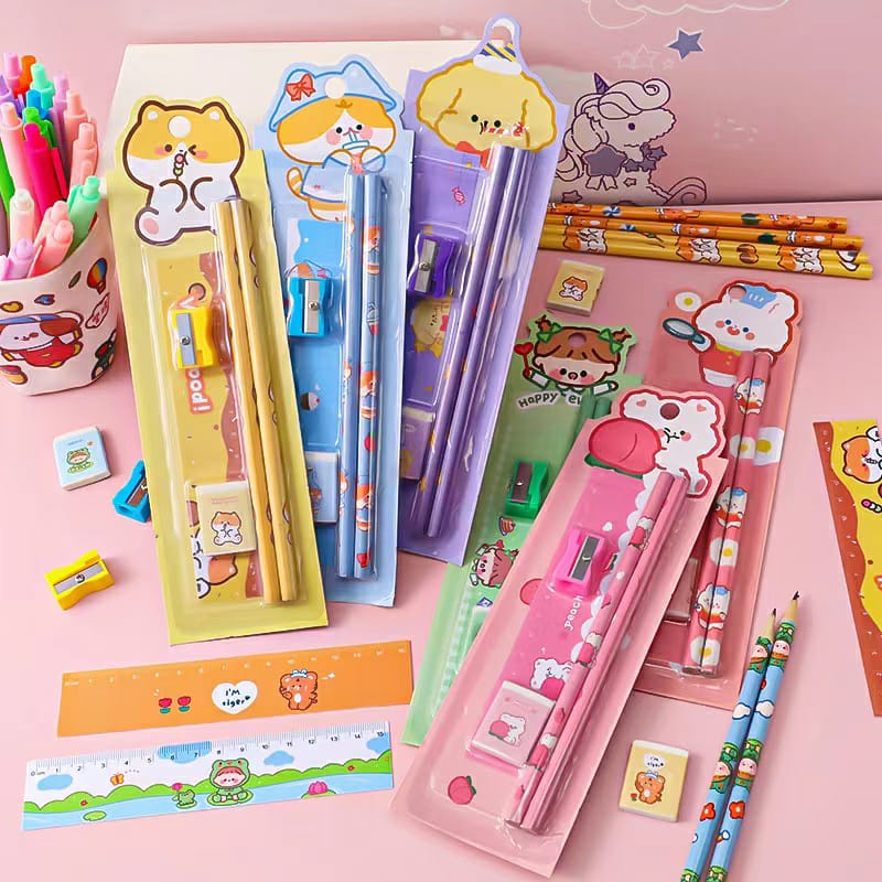 Tempat Pensil Bear Kotak Pensil SET Isi Stationery Alat Tulis Rautan