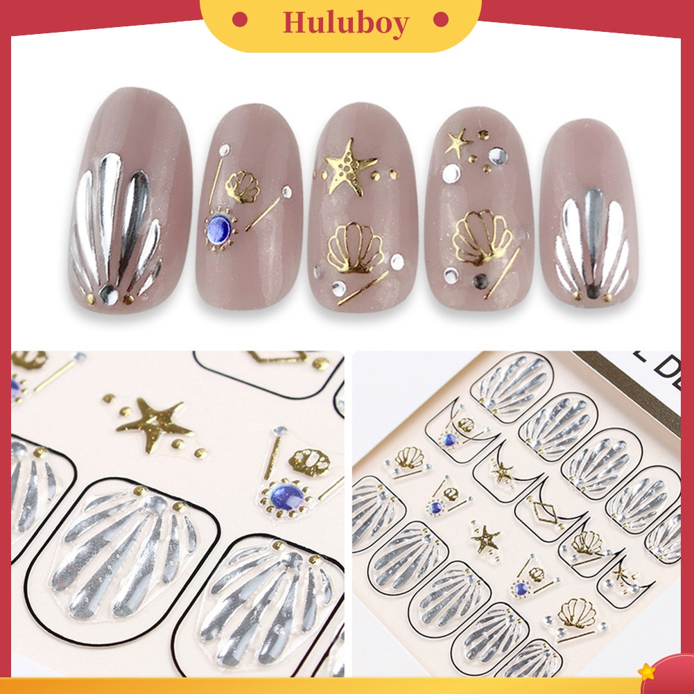 Huluboy Huluboy♡ Stiker Kuku 3D Bentuk Kerang Bintang Laut Geometris Untuk Dekorasi Manicure