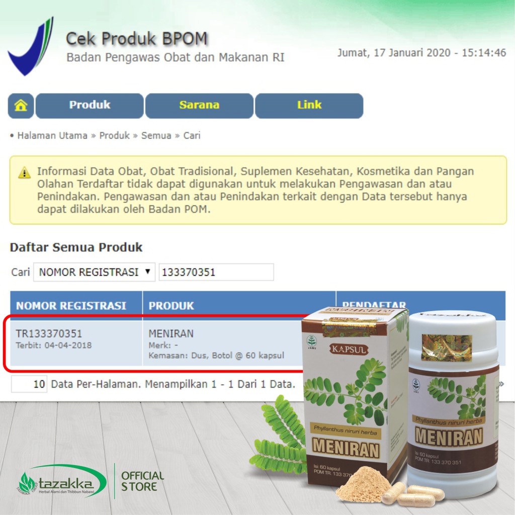 Meniran | Kapsul daya tahan tubuh MENIRAN Tazakka isi 60 Kapsul HALAL BPOM Original | Herbal IMUN.