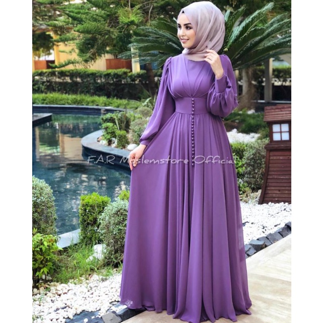 YASMINE DRESS CERUTY BABYDOLL APLIKASI MUTIARA/FASHION WANITA MUSLIM TERLARIS FULL FURRING/FASHION MUSLIM WANITA/FAR MOSLEMSTORE