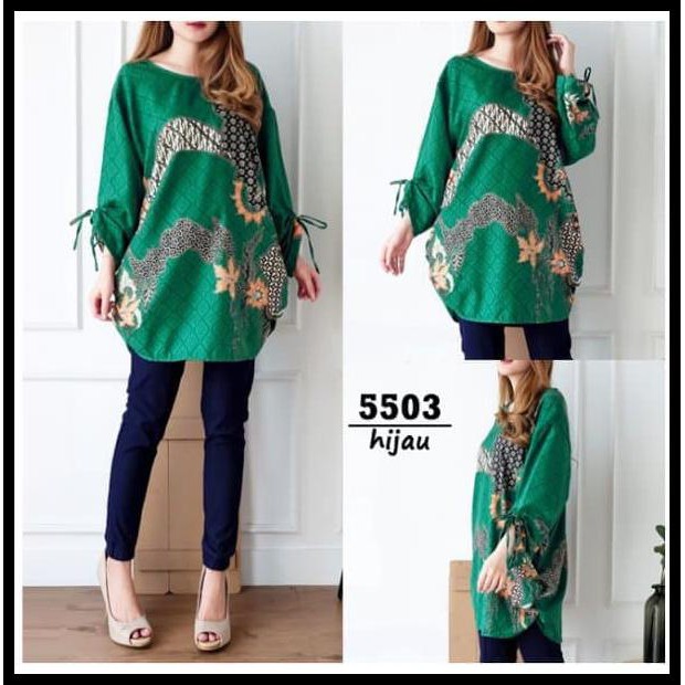 BAJU ATASAN WANITA BLOUSE JUMBO WANITA BLOUSE JUMBO MOTIF BATIK HIJAU